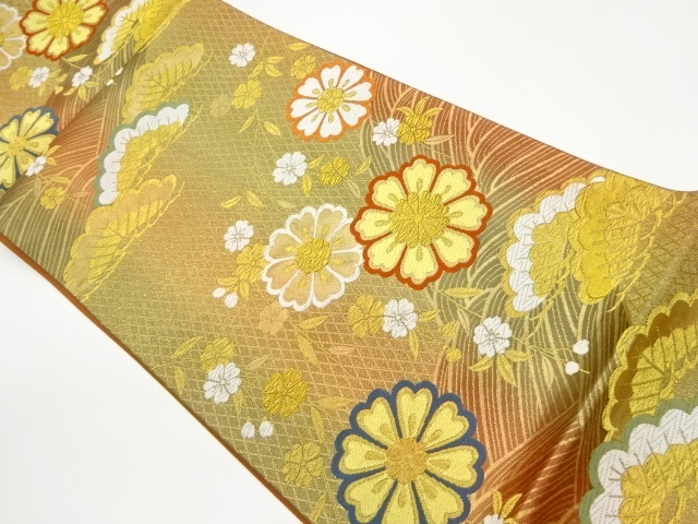 JAPANESE KIMONO / VINTAGE FUKURO OBI / SILK / WOVEN PINE & SAKURA